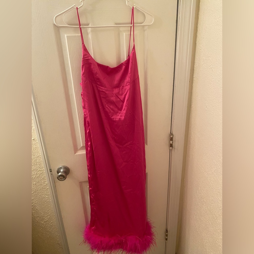Fashion Nova pink feather dress. New with tags